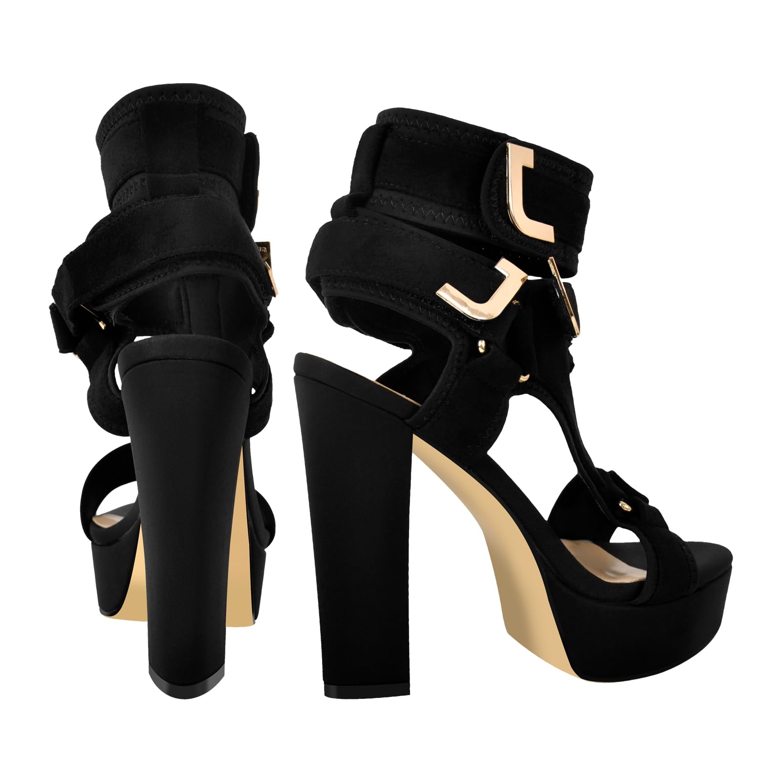 onlymakerheels Strappy Platform Heels for Women Platform High Heels Multicolored Ankle Strap Platform Heeled Sandals Fashion Shoes Sexy Dress for Prom Wedding Date Night Black