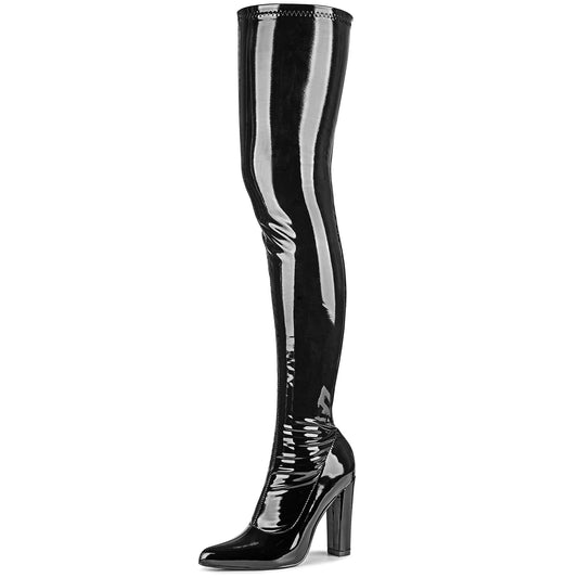 WSKEISP Women's Over The Knee Black Boots Thigh High Leather GOGO Boots Knee High 70s Cosplay Casual Fall Winter