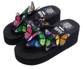 TOKYO-T Wedge Thong Sandals for Women Soft Cute Butterfly Flip Flop Platform Shoes 2.3 Heel (Black,9)