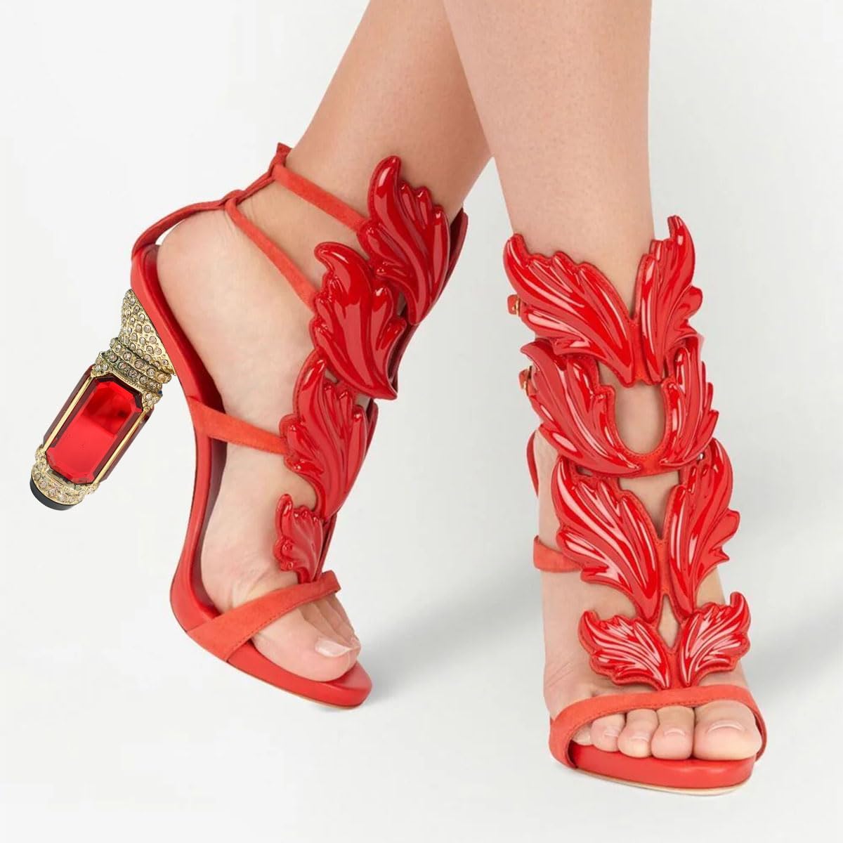 FSJ Women Open Toe Stylish Sandal Ankle Strap Chunky Block High Thick Heels Wedding Party Ballroom Prom Shoes Red Flame