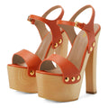 YDN Women's Platform Heeled Sandals Open Round Toe Chunky High Heels Backless Ankle Strap Sexy Casual Shoes for Spring Summer Party Orange