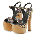 YDN Women's Platform Heeled Sandals Open Round Toe Chunky High Heels Backless Ankle Strap Sexy Casual Shoes for Spring Summer Party floral