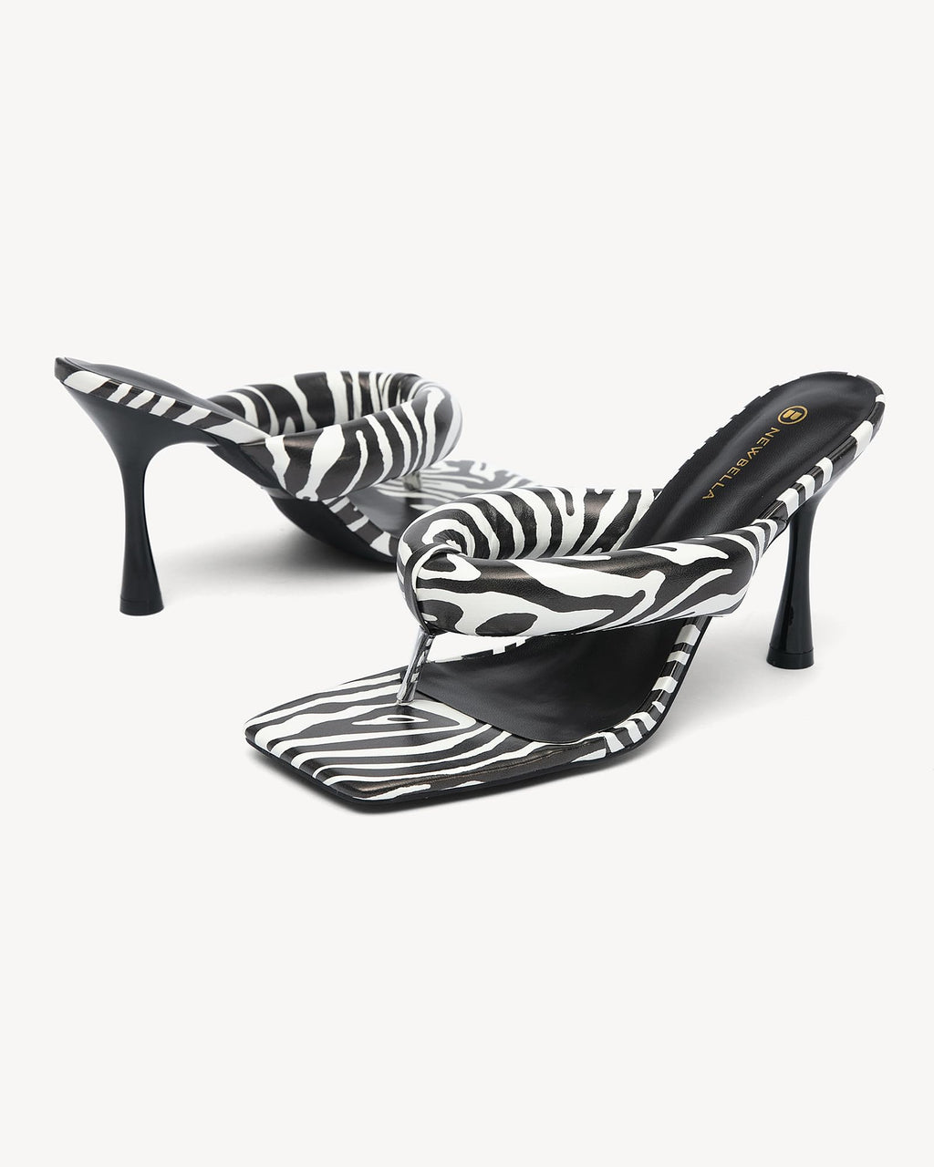 NEWBELLA Women's Square Toe Heeled Sandals Thong Strap Stiletto Heel Slip On Dress Shoes Fashion Summer Heels for Party Date Night Casual Wear