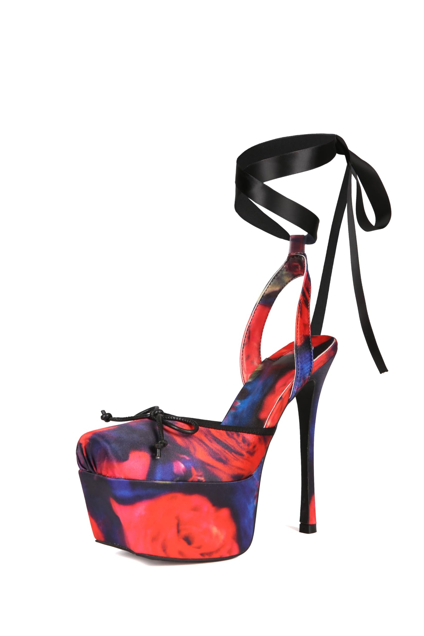 Saint Leia Women's Platform High Heels Square Closed Toe Bow Heels Lace Up Summer Elegant Sandals（Red