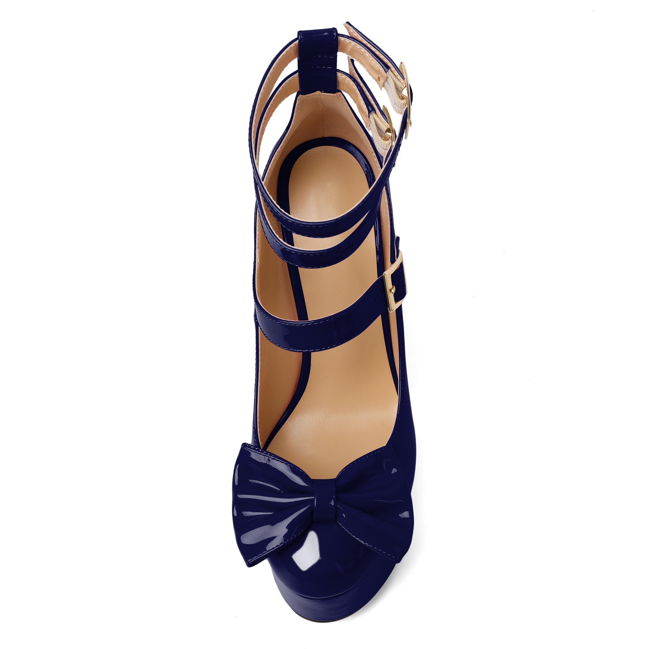 Navy Blue Soireelady Women Chunky High Heels