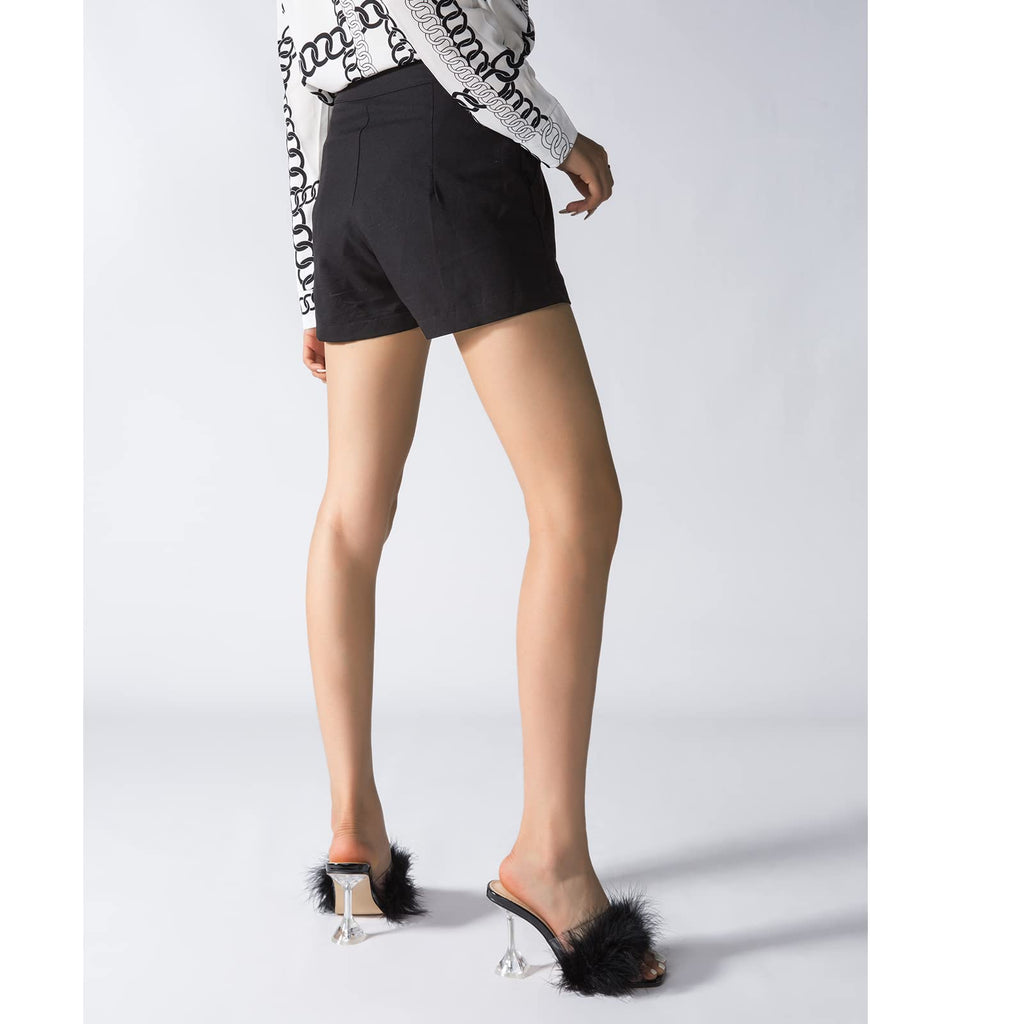 LIURUIJIA Feather High Heel Mules Sandals for Women Slip On Square Toe Clear Tapered Chunky Heels Fuzzy Fluffy Bridal Wedding Party Sexy Shoes Black