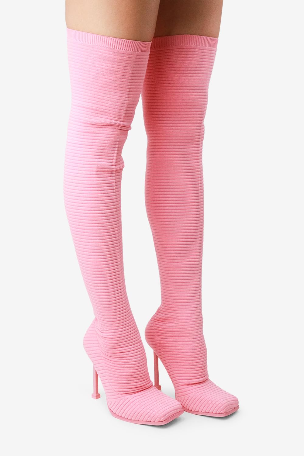 Lemonade Women's Over The Knee Heels Boots High Heel Stretch Knit Pointed To Thigh Long Boots -That Girl Pink