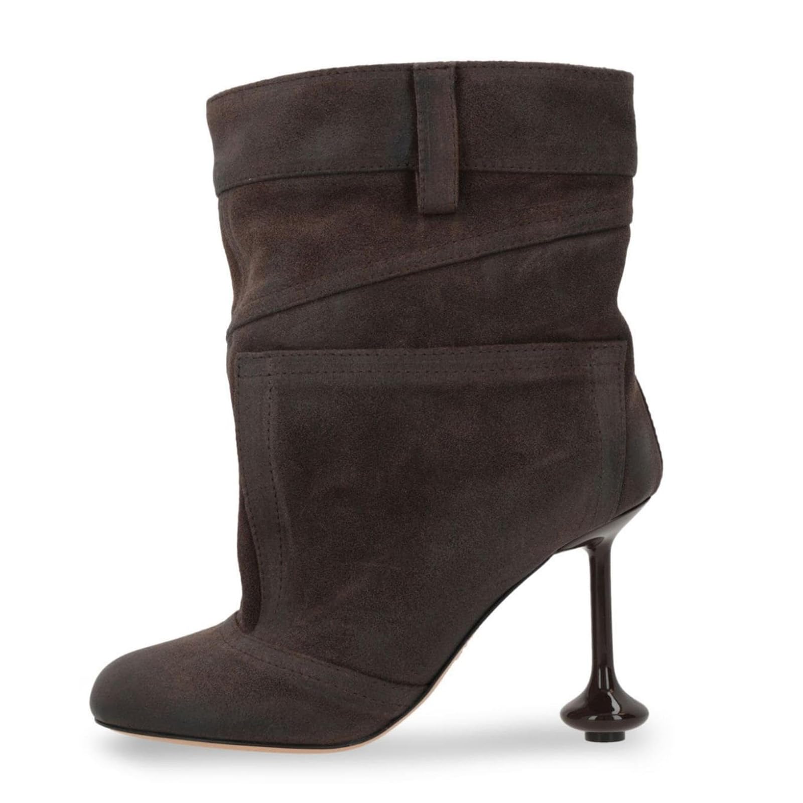 Fuazuzu Vintage Denim Stiletto High Heeled Cowboy Pockets Boots for Women, Mid Wide Calf Round Toe with Metal Button for Fashion Dress Booties,Chocolate 8