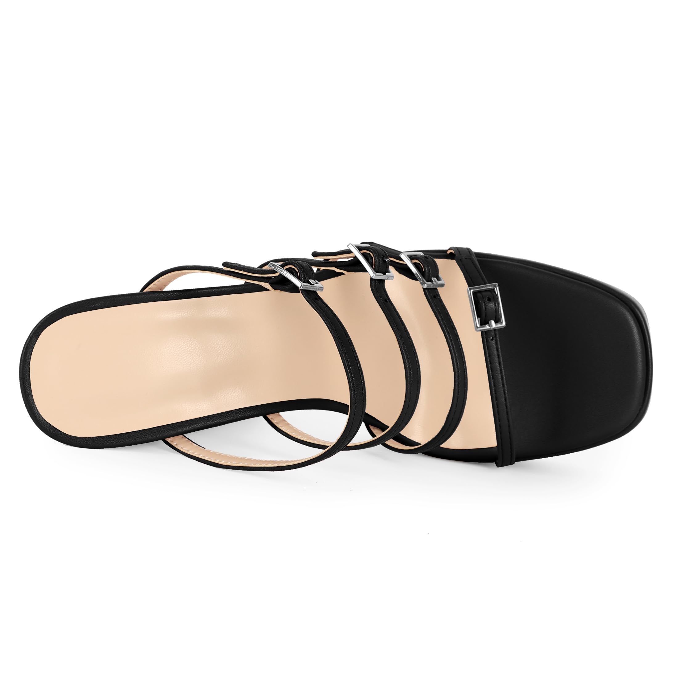 Esvowido Platform Mules for Women Chunky Heels Sexy Square Open Toe Block Sandals High Heels for Party Prom Wedding Black US