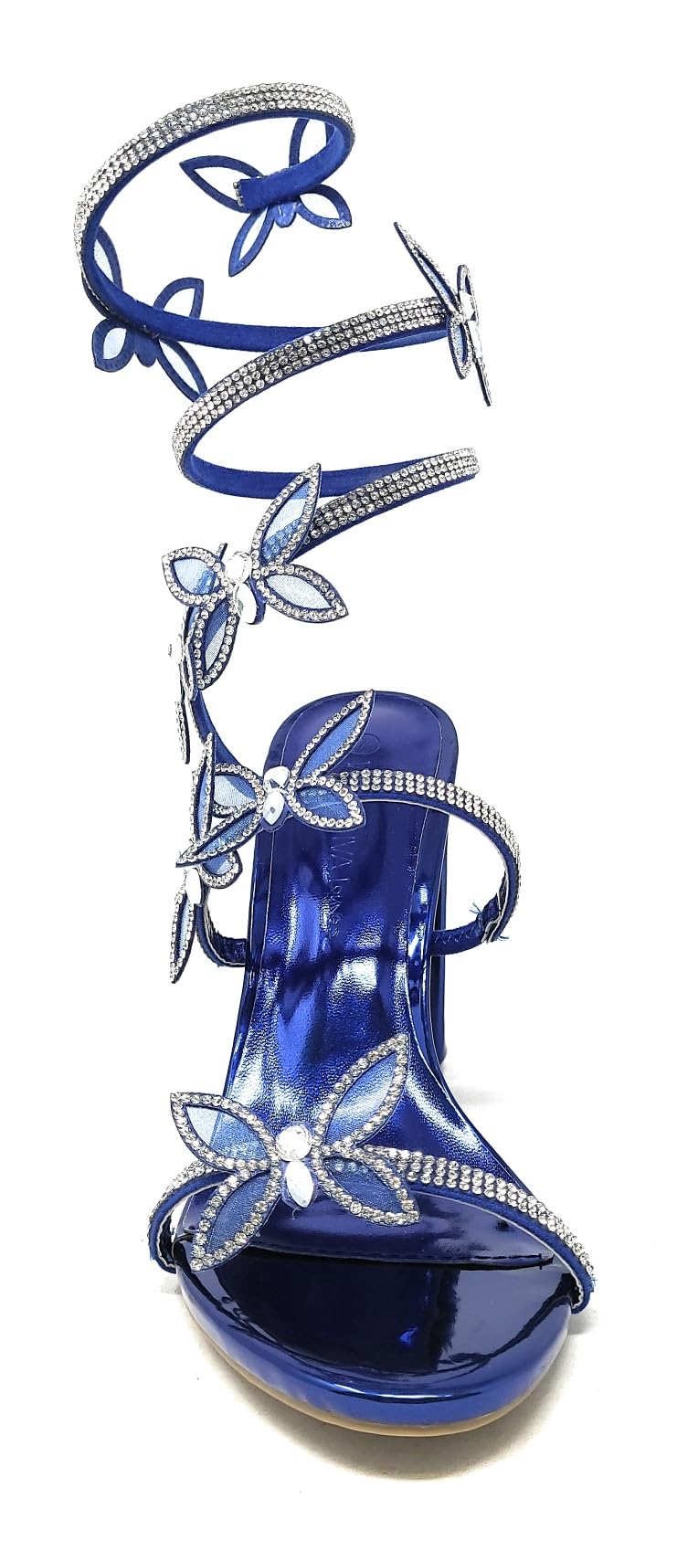 Wild Diva Women's Embellished Rhinestone Butterfly Spiral Coil Wrap Around Chunk Heel Morris-581 (Blue Metallic PU 9), Morris581-L3