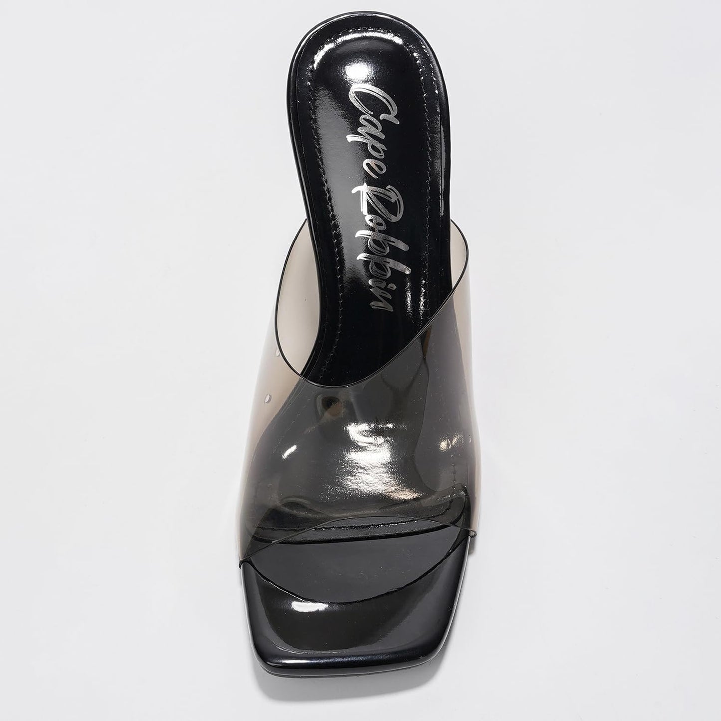 Cape Robbin Slip On Clear Wedge Heels for Women - Square Toe Comfortable Lightweight Dressy Shoes, Summer Casual Outfits (MALA) Black