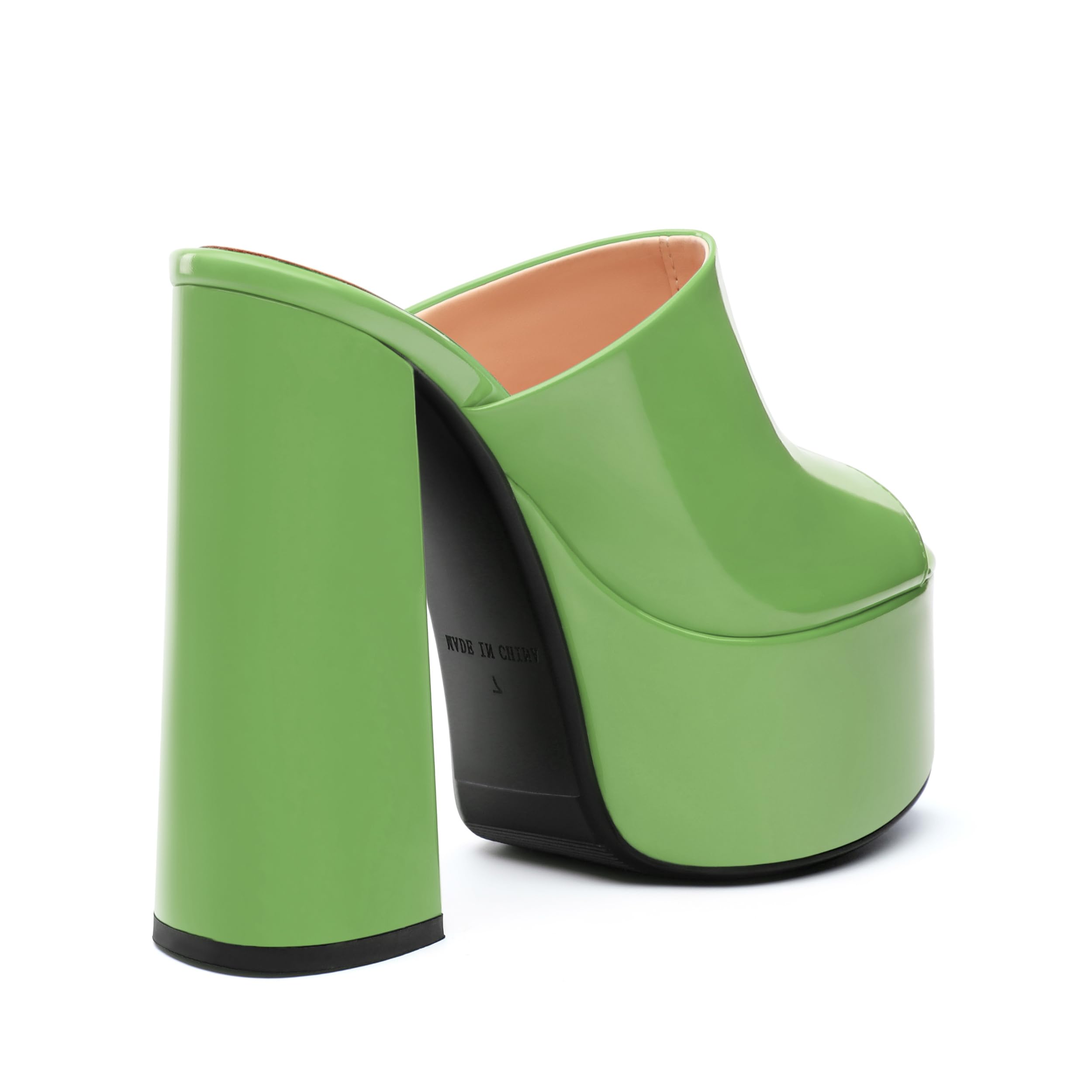 DEMOSHINE Grass Green Women's 6 Inch Platform Heels Slip On Mules Sandals Open Peep Toe Sexy Chunky High Block Heels for Club Party Dressy Shoes