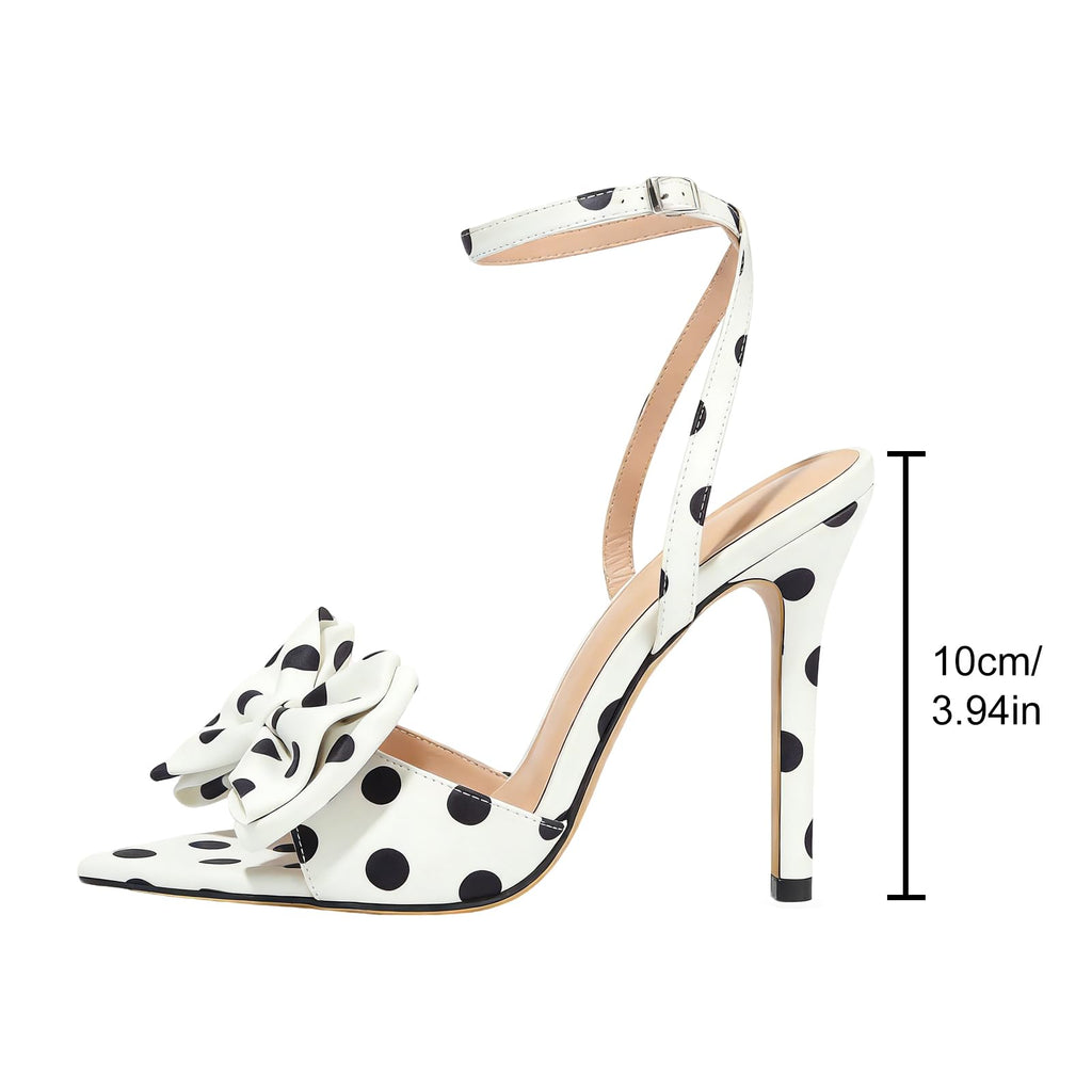 BGSMGISKD Women’s Polka Dot Bow Stiletto Heels Sandals Pointed Toe Adjust Ankle Strap Slingback Dress Sandals 3.94” High Heel Party Shoes for Wedding Prom Evening Wear (Yellow,8.5)