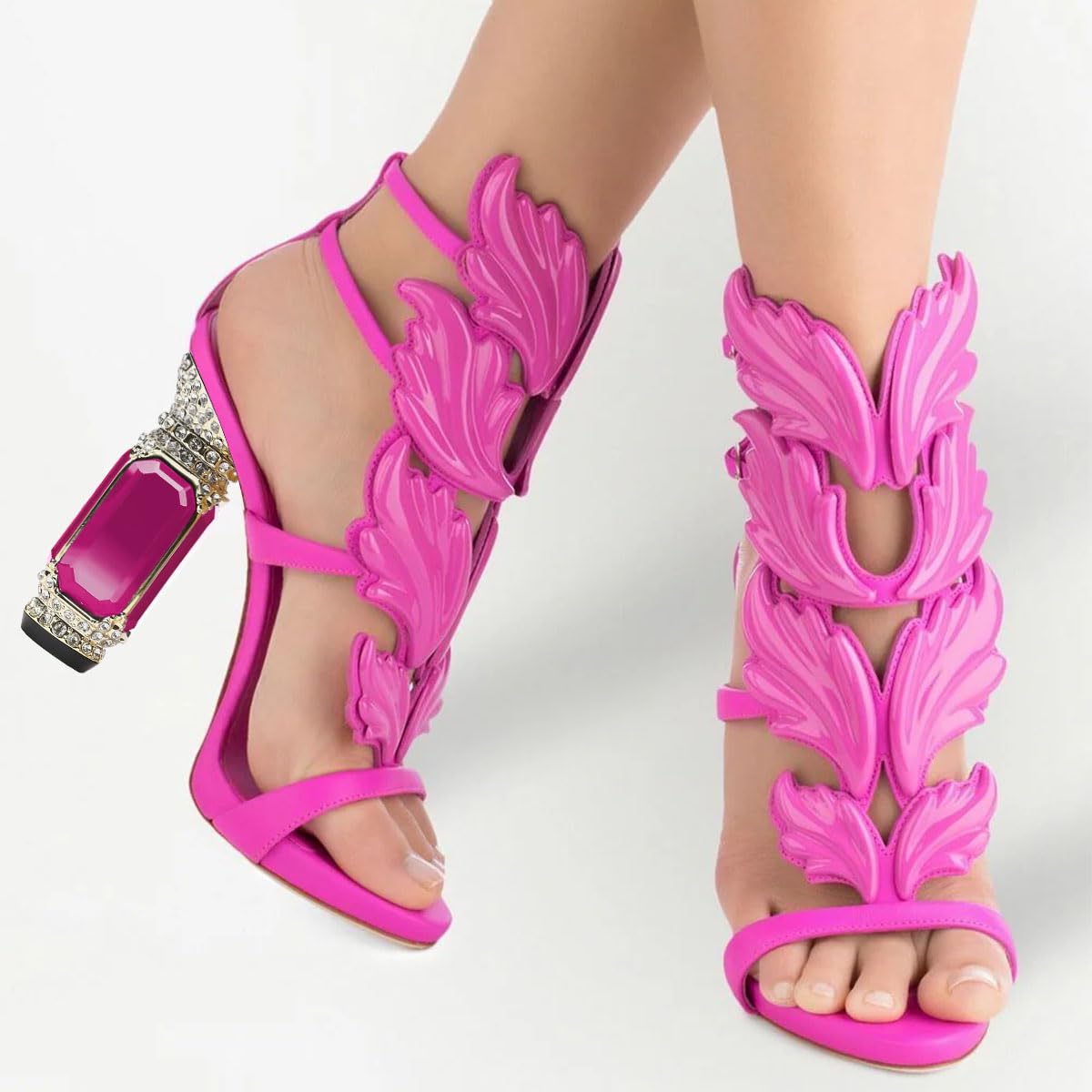 FSJ Women Open Toe Stylish Sandal Ankle Strap Chunky Block High Thick Heels Wedding Party Ballroom Prom Shoes Size 11 Pink Flame