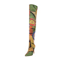 vivianly Women's Sexy Printed Stretchy Thigh High Boots Pointy Toe Stiletto Heel Booties Over The Knee High Heel Boot Size 7