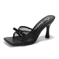 Cape Robbin Women's Slip On Square Toe Mid Heels with Bow Detail and Breathable Mesh Upper - Comfortable Low Heel Sandals for Women Dressy (Manon) Black