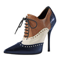 Maiyang Women Pointed Toe Wingtip Oxfords Brogues Boots Lace up Stiletto High Heel Party Event Dating Ankle Boots Size 8 Blue Multi