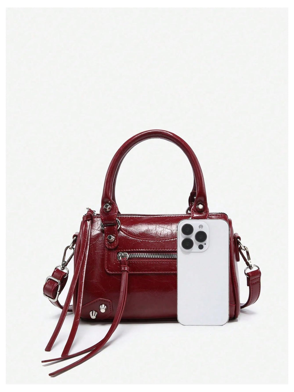 RoseSeek Women's Y2k Rivets Bag with Bowknot Beaded Chain Decor Cute Crossbody Bag Handbags Burgundy One Size