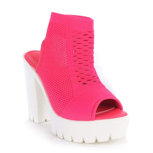 PAZZLE Open Toe/Peep Toe Chunky Platform Booties (Fuchsia, numeric_9)