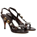 Women's Stiletto Heeled Sandals with Metal Disc Ornament Leather High Heels Open Toe Adjustable Ankle Strap Slingback Heels for Women Summer Vintage Dress Dance Sandals Brown