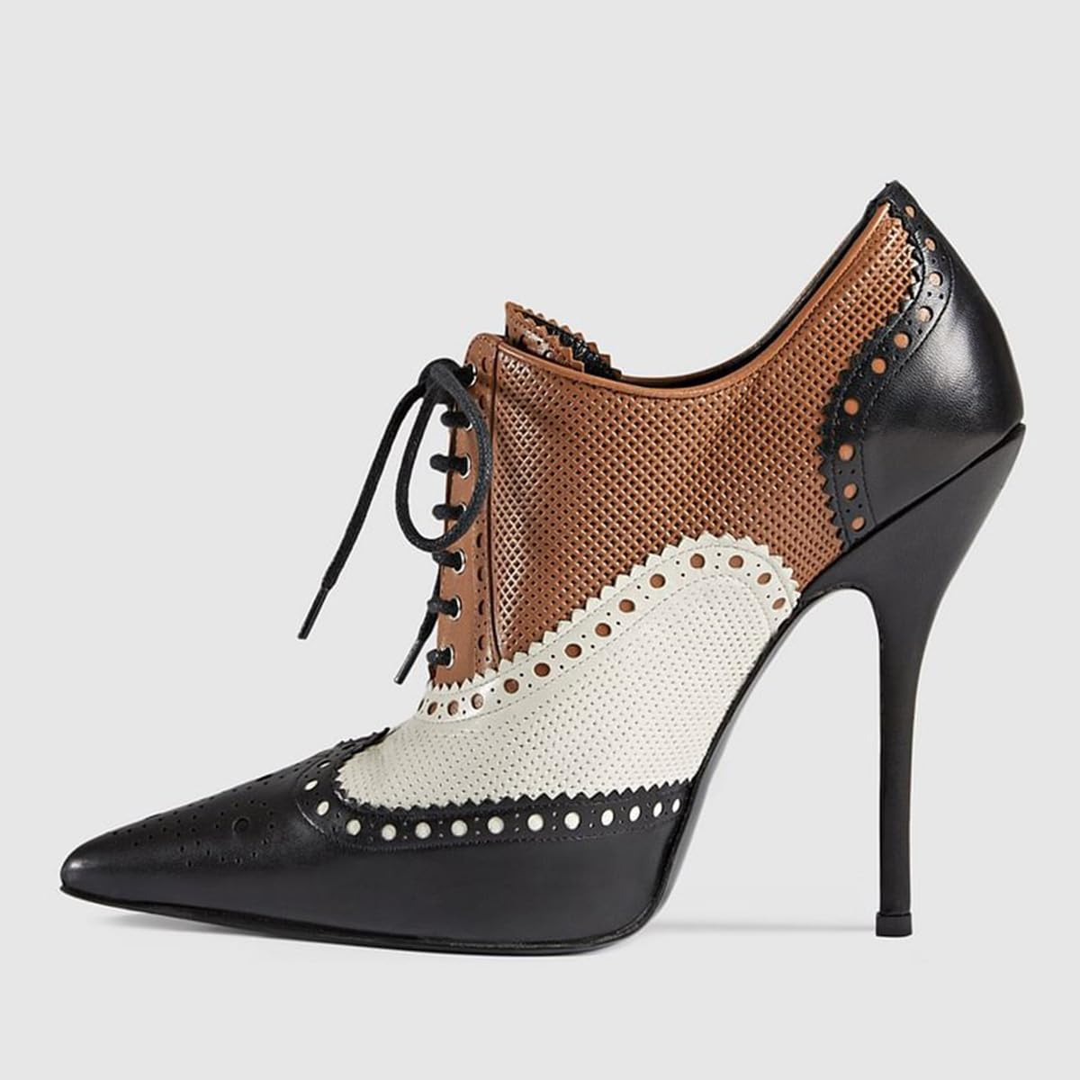 Maiyang Women Pointed Toe Wingtip Oxfords Brogues Boots Lace up Stiletto High Heel Party Event Dating Ankle Boots Size 8 Black Multi