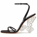 Longwenxuan Glitter Rhinestone Furry Lace Up Butterfly Stilletos Heels Sandals for Women,Women's Open Pointed High Heels Strappy Sandals Adjustable Ankle Strap Buckles Elegant Wedding Sandals Dress