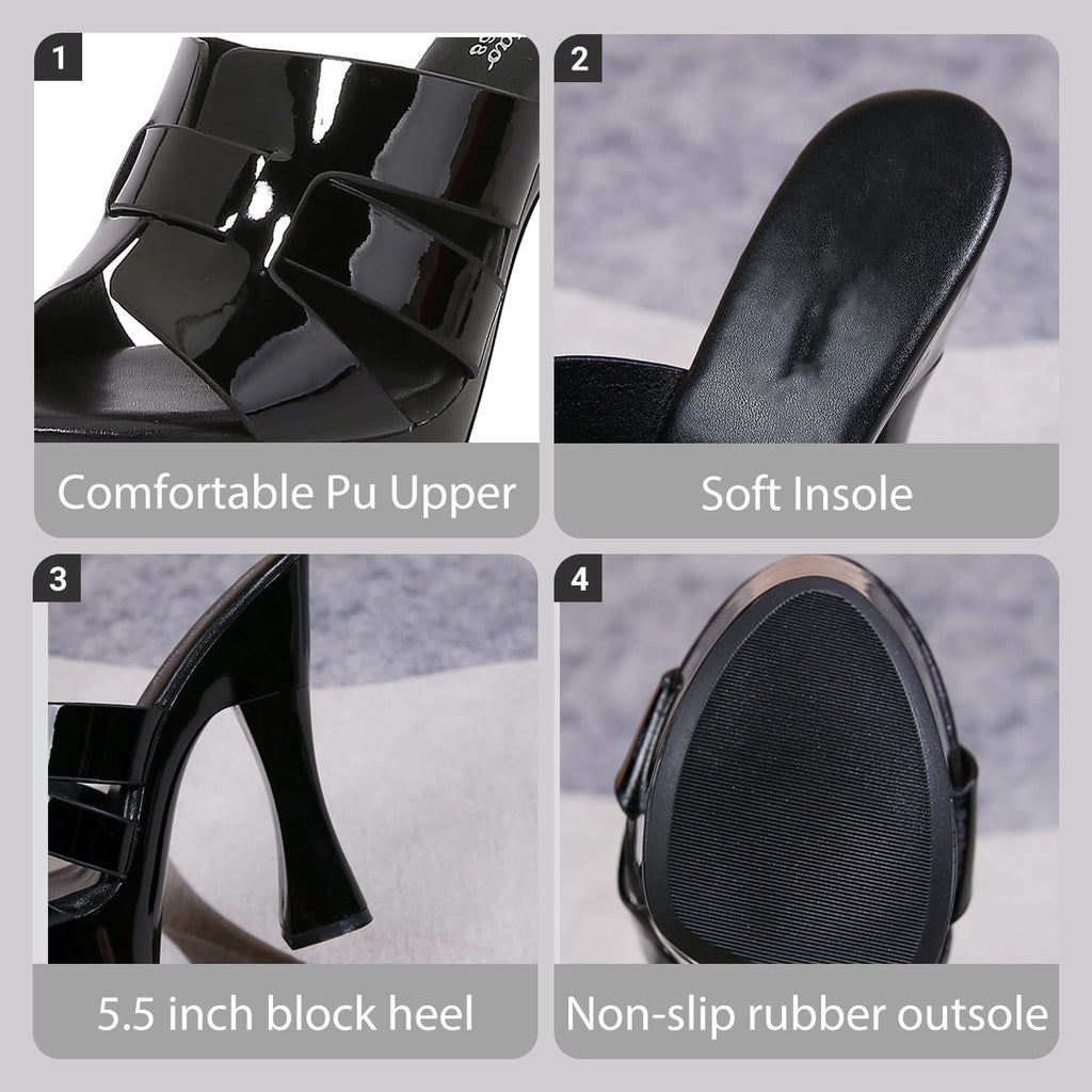 BOEGBNW Women'S Cross Strap Peep-Toe Platform High Block Heel Slide Sandals Fashion Slip On Round Open Toe Comfort Chunky Heel Mules Wedding Prom Party Sexy Backless Dress Shoes (Red,8)