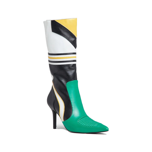 LEMONADE Womens Endeavor Motocross Detail Pointed Toe Stiletto Heel Mid Calf Boot (Green, US Footwear Size System, Adult, Women, Numeric, Medium, 11)