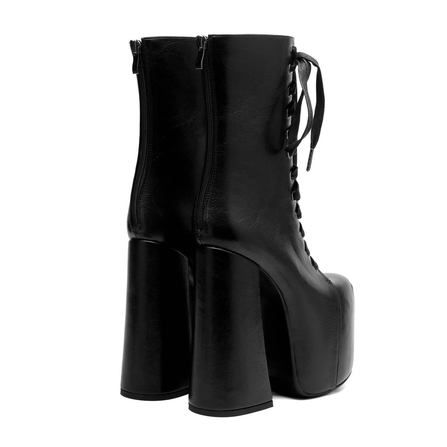 Tsrenlmln Women's waterproof platform with flat bottom, small and medium-sized leg boots, square toe tie, 4-inch thick heel