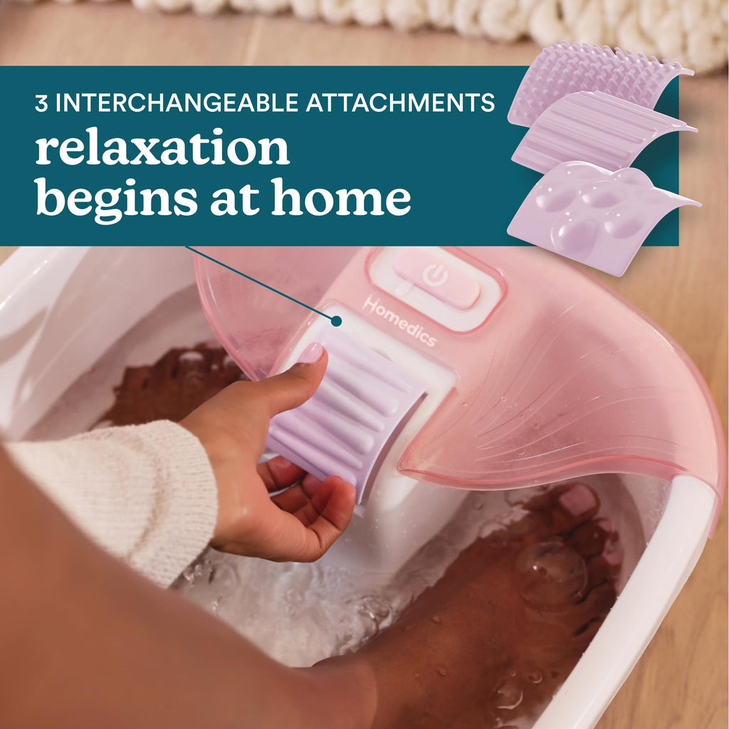 Homedics Bubble Bliss® Deluxe Footbath Gift Set – Heated Foot Spa with Invigorating Bubbles, 3 Massage Attachments, Pumice Stone, Moisturizing Heel Socks & Splash Guard for Ultimate Relaxation