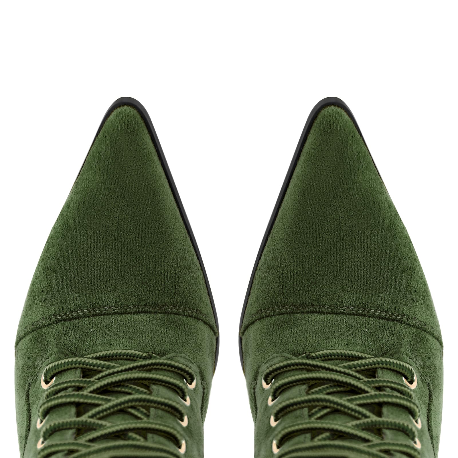 Richealnana Women's Double Lace Pointed Toe Stilettos Straps Up Strappy Knee High Boots Sexy Slim Heel Fashion Cool Biker Cosplay Mid Calf Booties Green US 5
