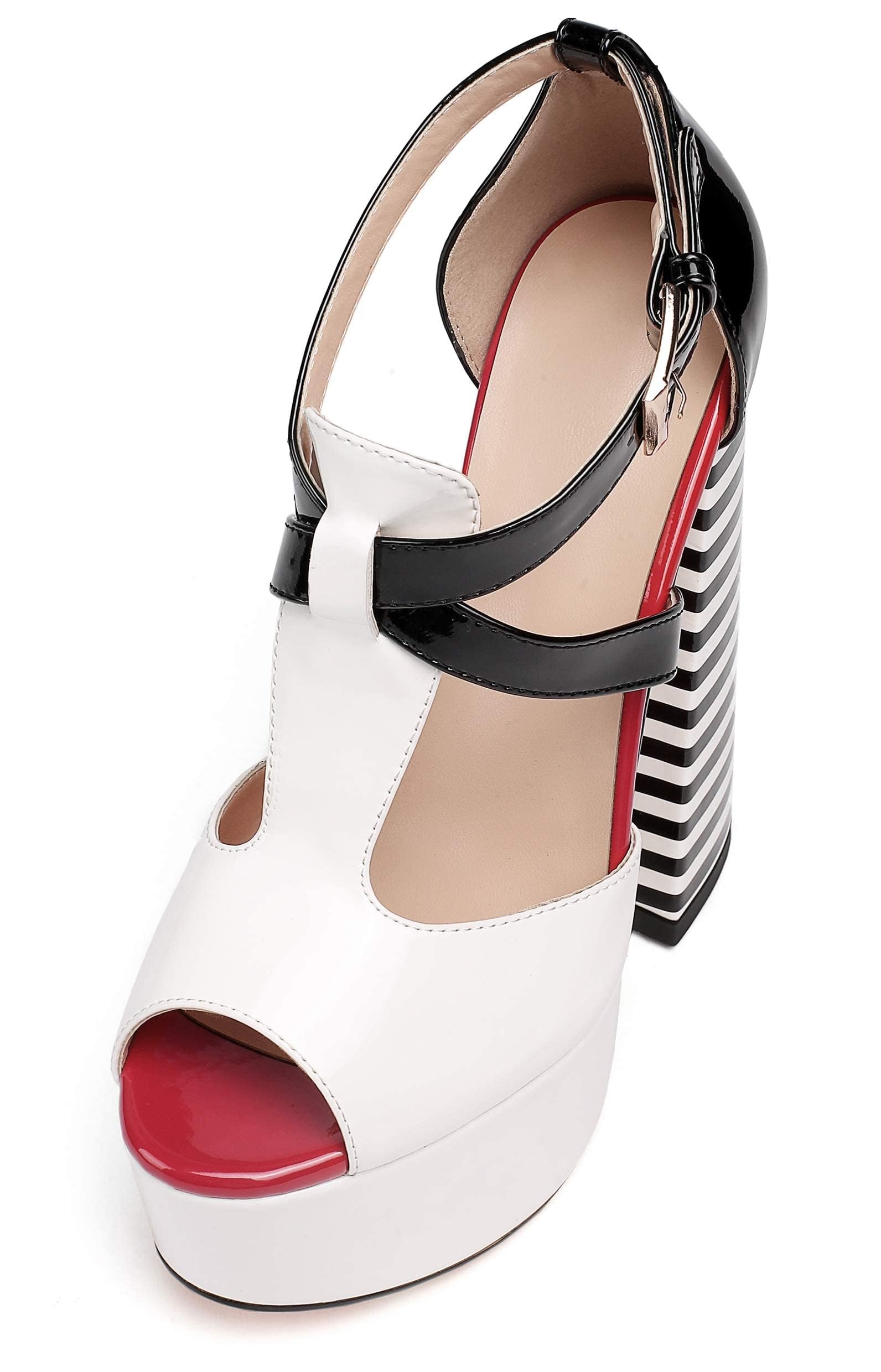 YODEKS Peep Toe Platform Chunky High Heels Heeled Sandals Women's Multicolored Zebra Animal Print Open Toe Ankle Buckle Shoes