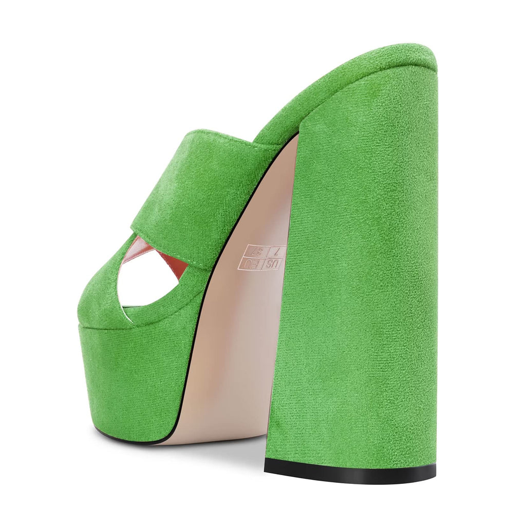 Castamere Women High Chunky Block Platform Heel Peep Open Toe Slip-on Sandals Casual Dress 5.9 Inches Heels Green