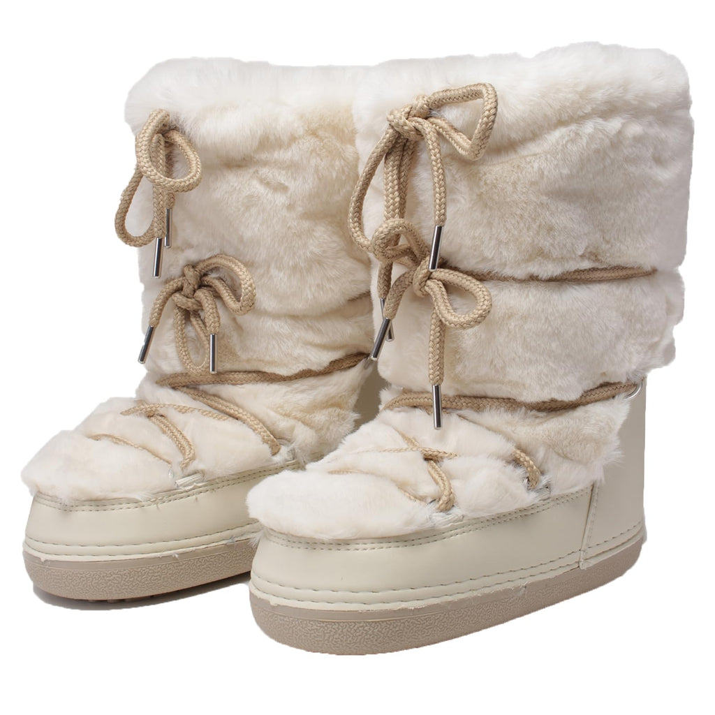 ZHENAIYISHENG Faux Fur Boots for Women - Fuzzy Fluffy Furry Water Resistant Snow Boots for Women - Anti-Slip with Cotton Sponge Lined and TPR Rubber Sole Black White Fur Boots beige