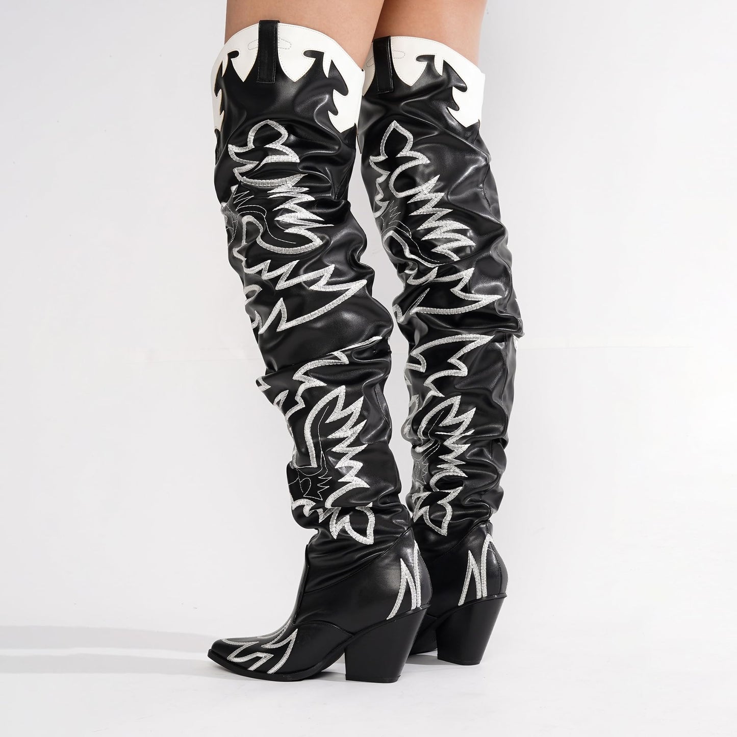 Cape Robbin Women's Western Thigh High Over The Knee Cowboy Cowgirl Boots - Chunky Block Heel Fashion Boots for Women (KELSEY-21) - Black