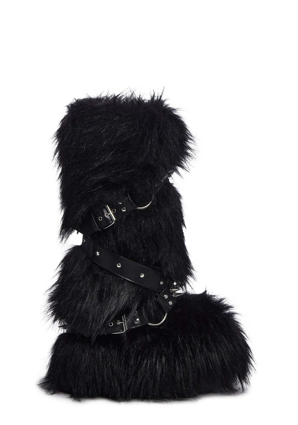 Dolls Kill Wild Instincts Faux Fur Boots by Club Exx – Women’s Knee High Platform Boots with Buckle Straps, Black, 11