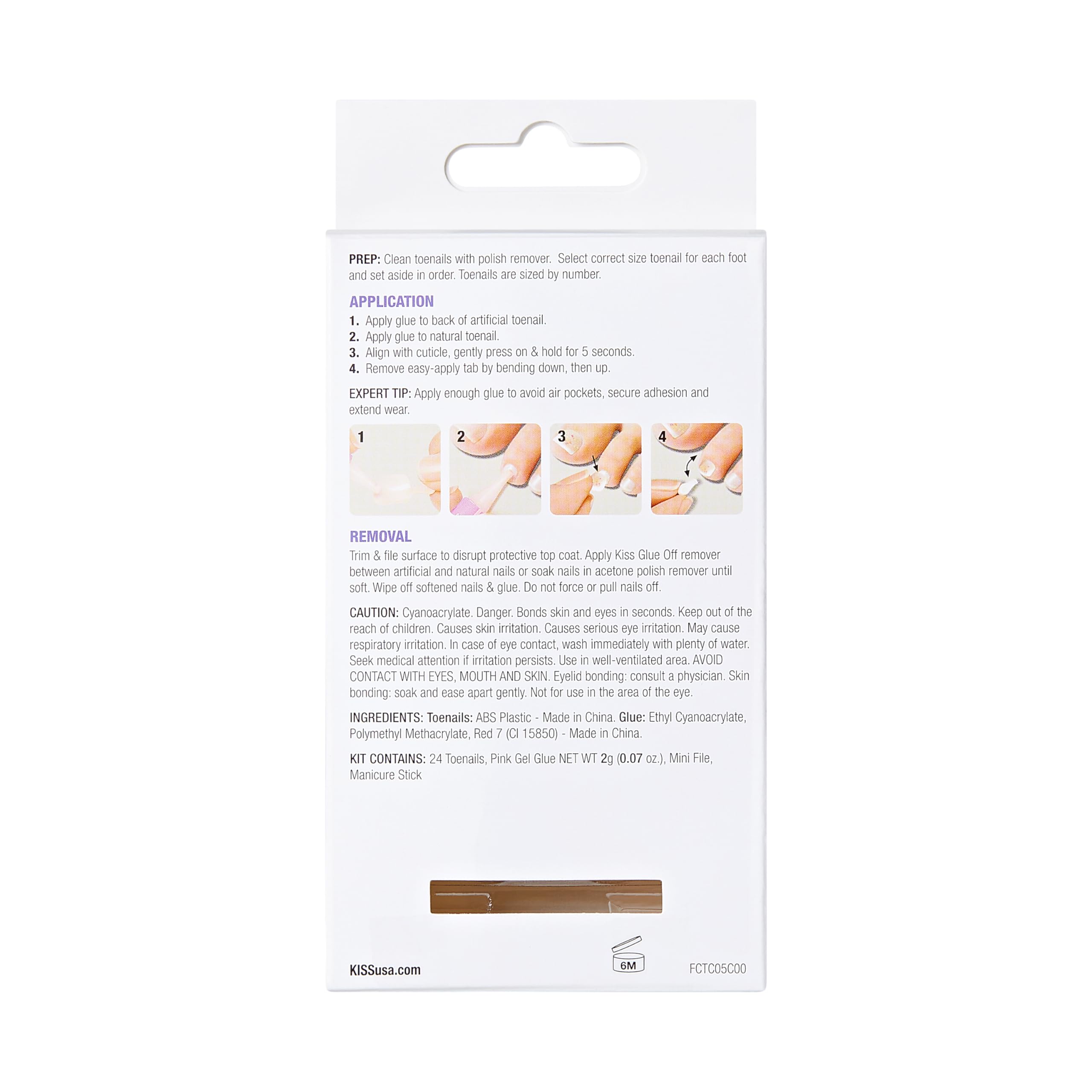 KISS Gel Fantasy Collection Ready-To-Wear Fake Toenails Pedicure Set, Style 'This is Classic', with Mini Nail File, Pink Gel Nail Glue & 24 White Smudge-Proof Glue-On Toenails