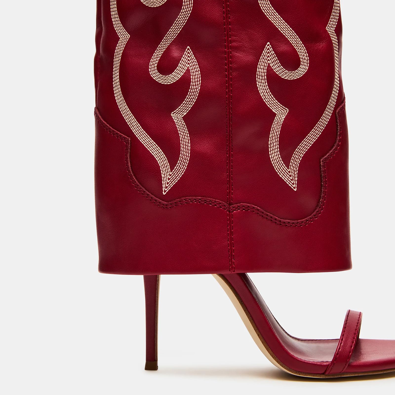 Yishaweiqi Embroidered Knee High Heels for Women Round Open Toe Stiletto Heels Pull On Wide Calf Sandals