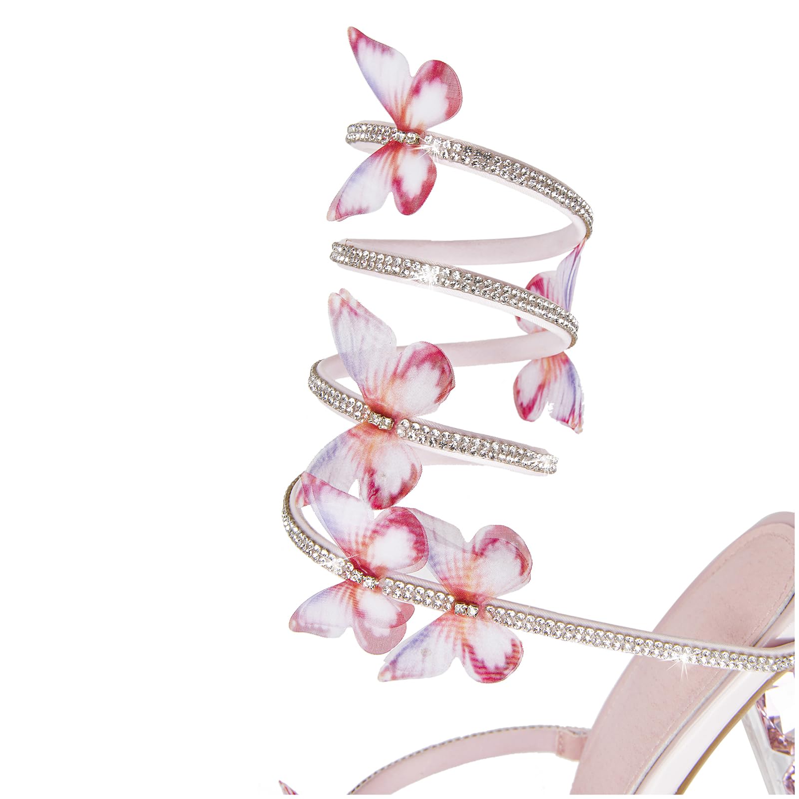 VOZTOLLS Strappy Heels for Women Rhinestone Crystal High Block Heeled Sandals Square Open Toe Sparkly Dress Prom Heels Shoes for Party Wedding Pink