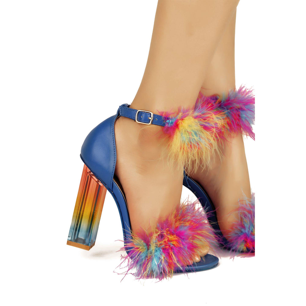 Blue Multi colored Antisocial Sexy Chunky Block High Heel