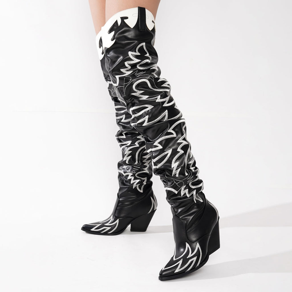 Cape Robbin Women's Western Thigh High Over The Knee Cowboy Cowgirl Boots - Chunky Block Heel Fashion Boots for Women (KELSEY-21) - Black