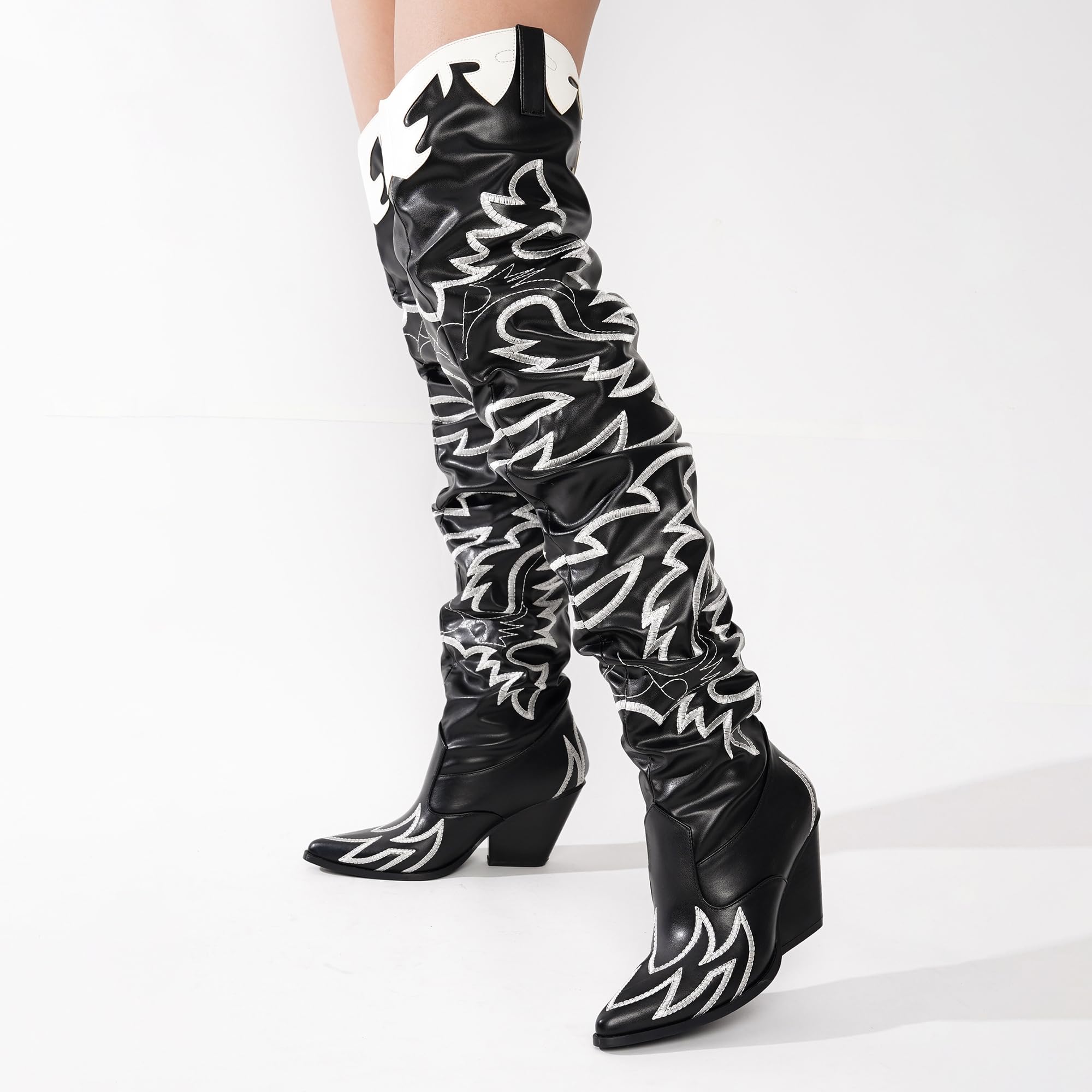 Cape Robbin Women's Western Thigh High Over The Knee Cowboy Cowgirl Boots - Chunky Block Heel Fashion Boots for Women (KELSEY-21) - Black