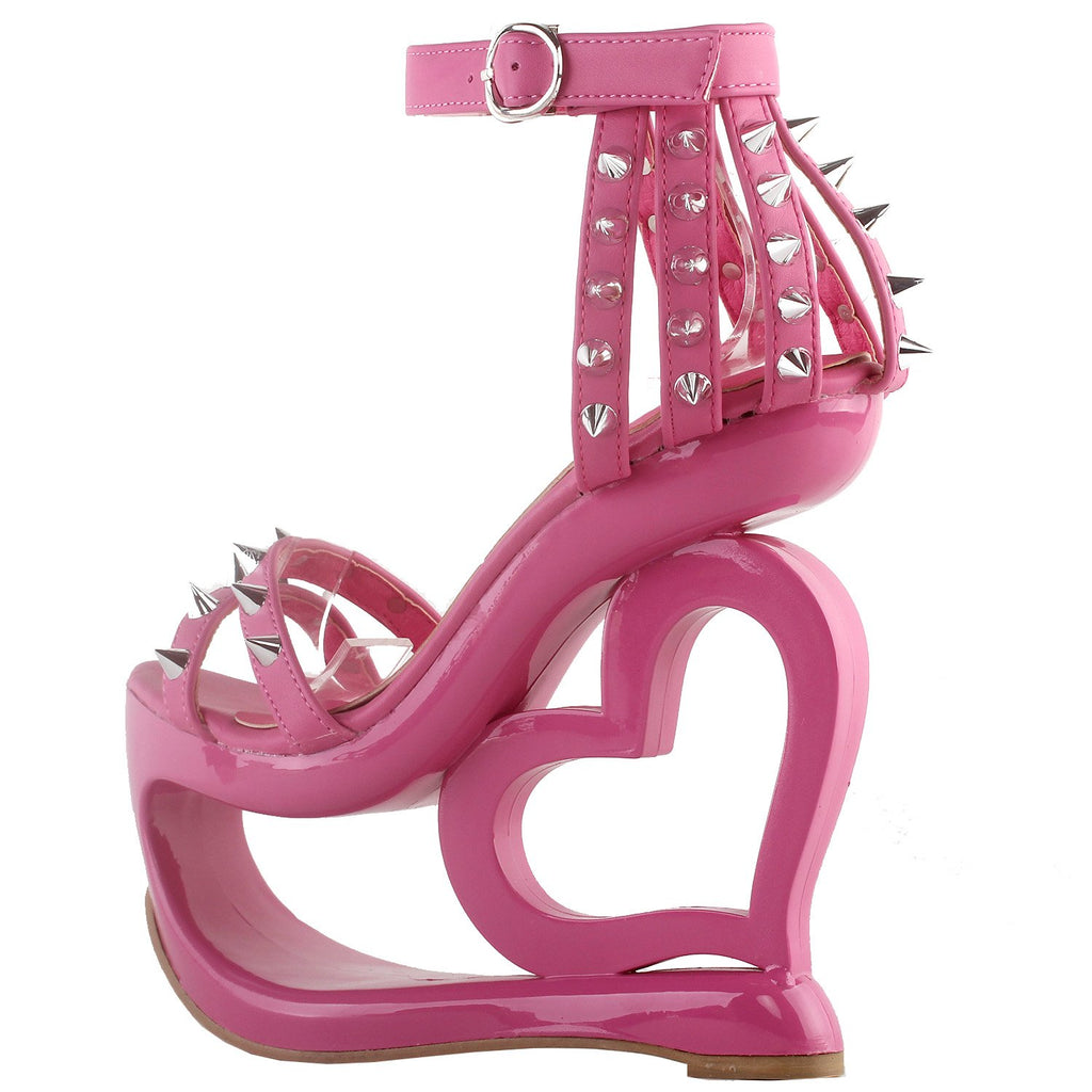 SHOW STORY Fashion Hot Pink Stud Ankle Strap High Heel Platform Party Sandals,