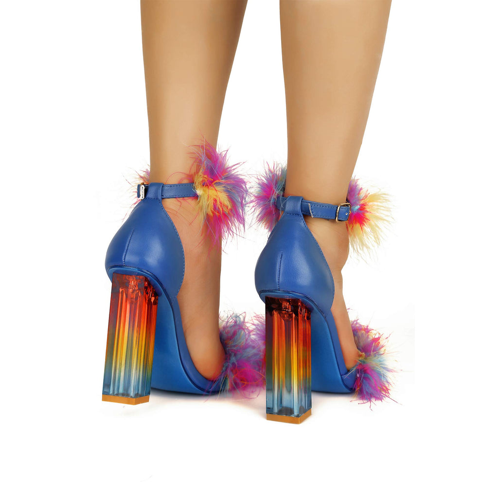 Blue Multi colored Antisocial Sexy Chunky Block High Heel