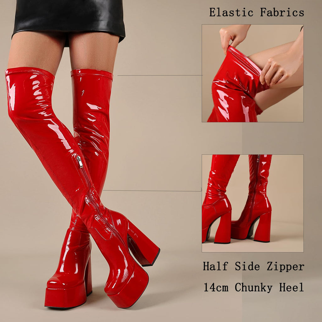 Red LanreyTaley Platform Thigh High Boots