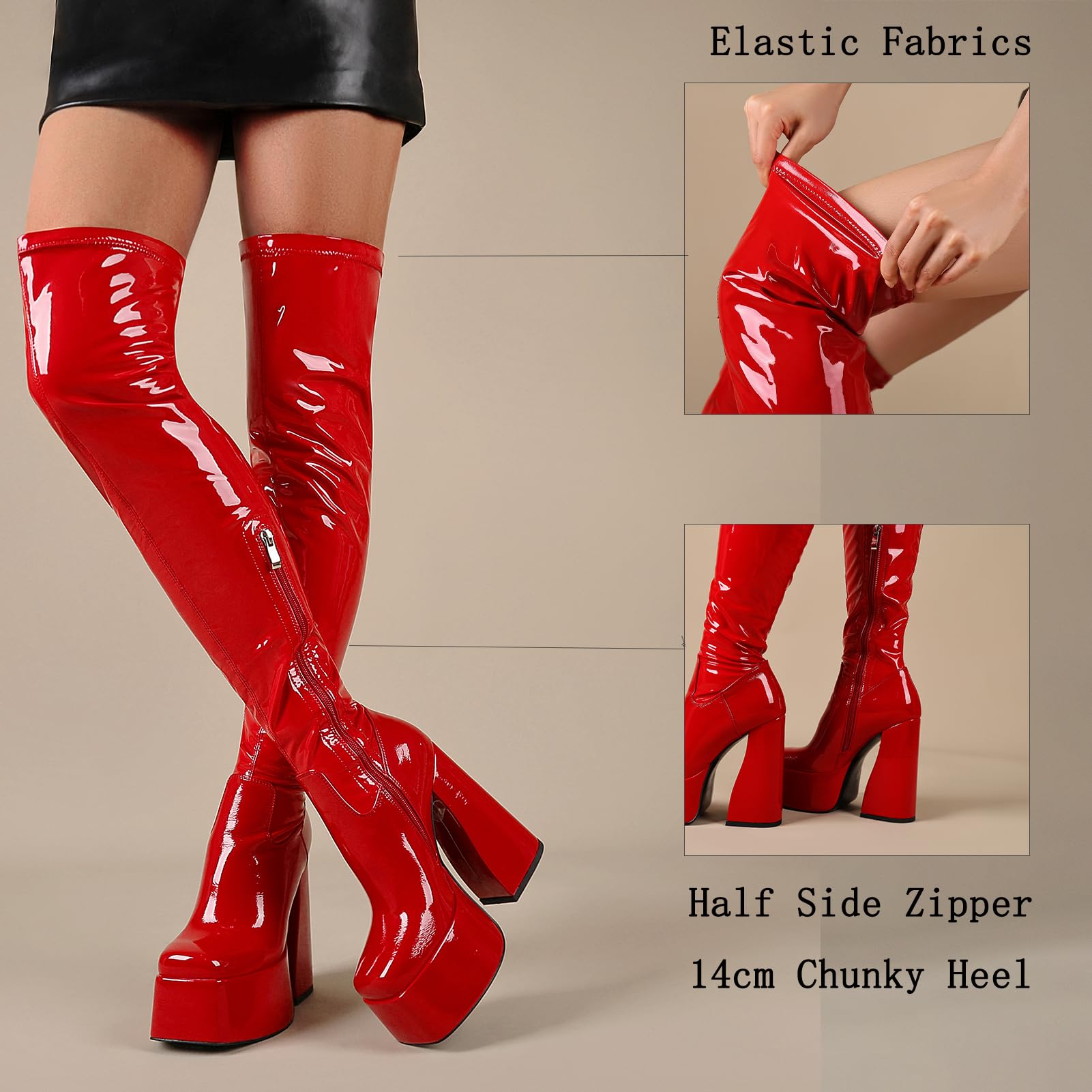 Red LanreyTaley Platform Thigh High Boots