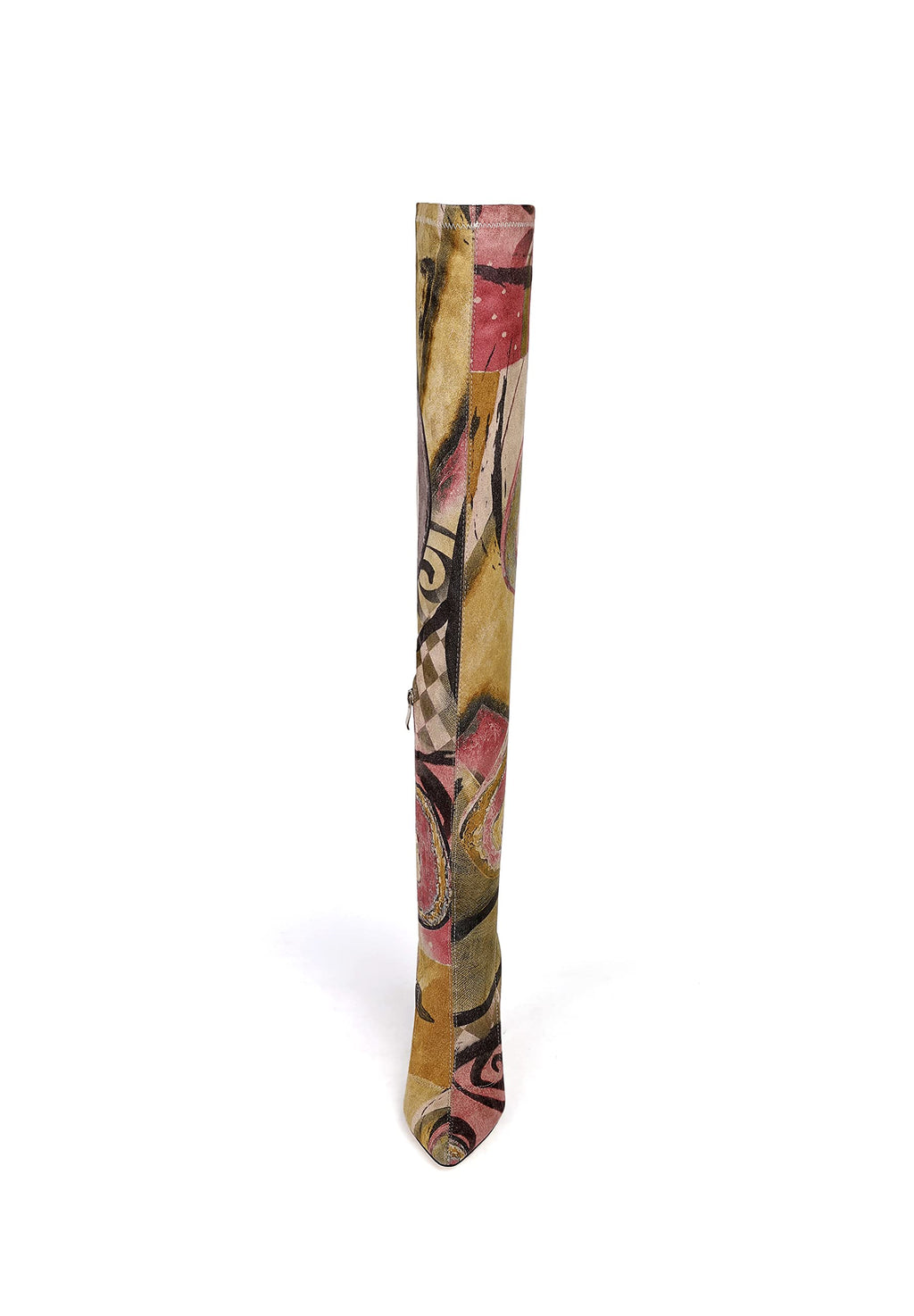 vivianly Women's Sexy Printed Stretchy Thigh High Boots Pointy Toe Stiletto Heel Booties Over The Knee High Heel Boot Size 7