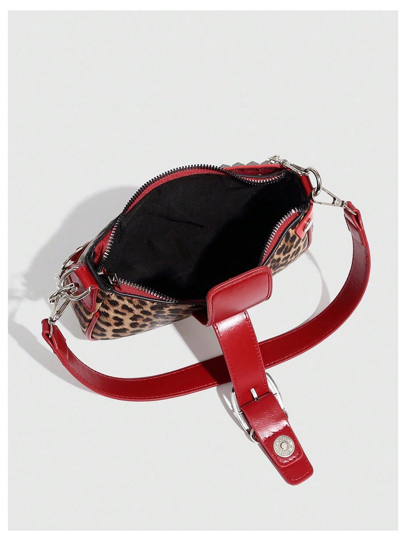 QWINEE Women's Studded Shoulder Bag Y2k Chain Clutch Purses Vintage Buckle Leather Underarm Bag Brown and Red One Size