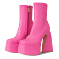 Uacllcau Platform Boots for Women Chunky High Heel Ankle Booties Square Toe Side Zipper Mid Calf Boots