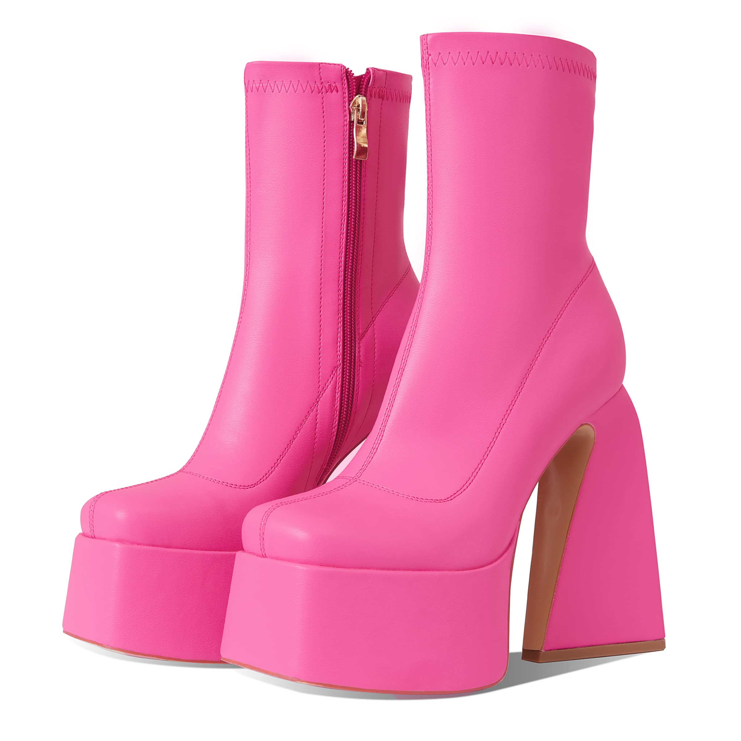 Uacllcau Platform Boots for Women Chunky High Heel Ankle Booties Square Toe Side Zipper Mid Calf Boots